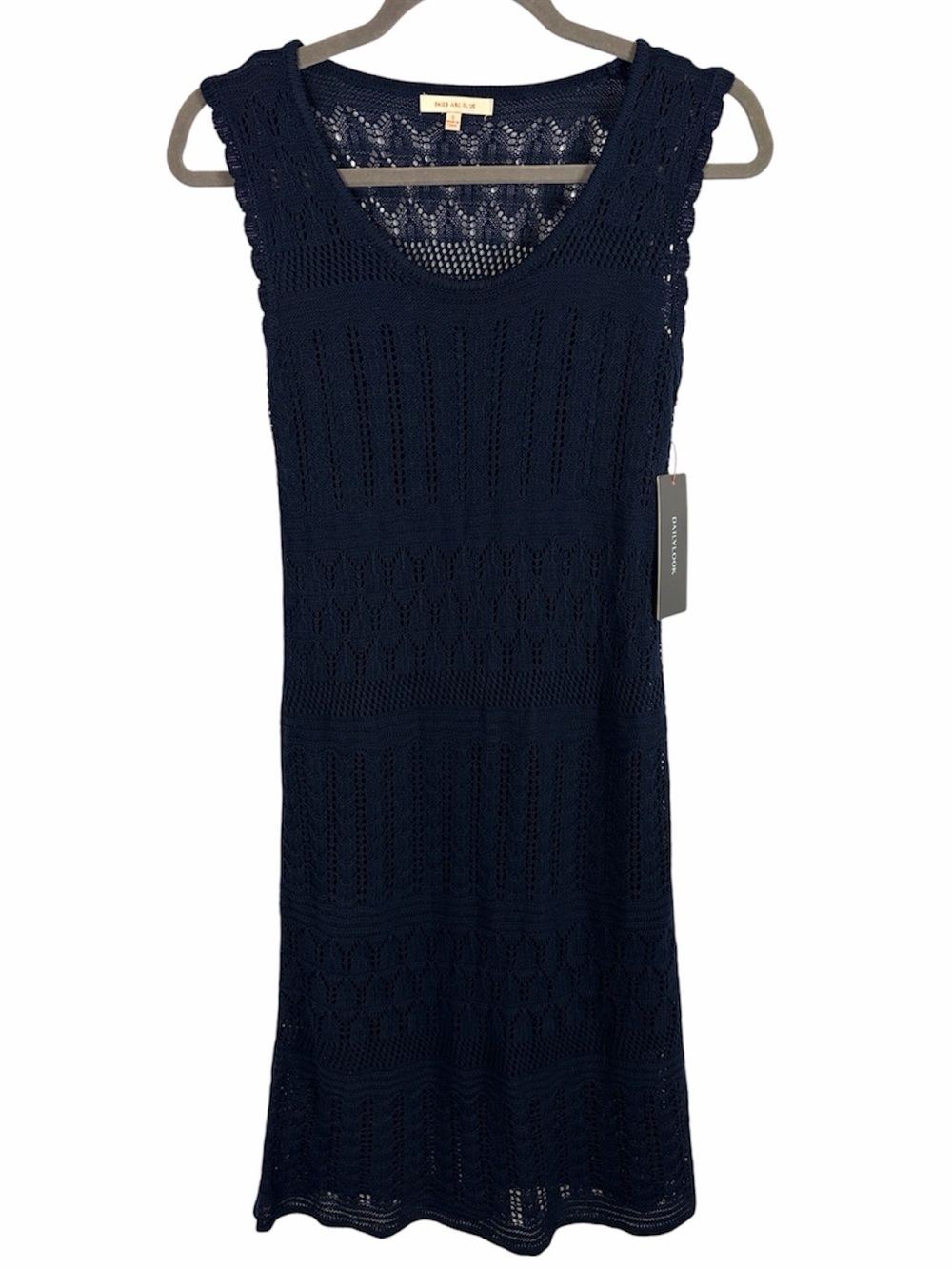 Skies Are Blue NWT Navy Crochet Knit Dress Removable Slip Lining Small